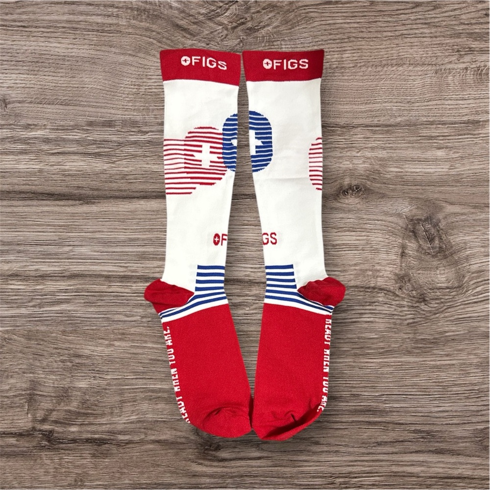 Figs Red and White Socks Size Large New